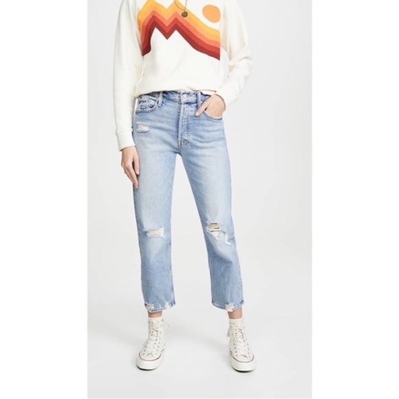 MOTHER The Tomcat Ankle Crop Denim Jeans High Rise Button Fly Light Wash Size 25